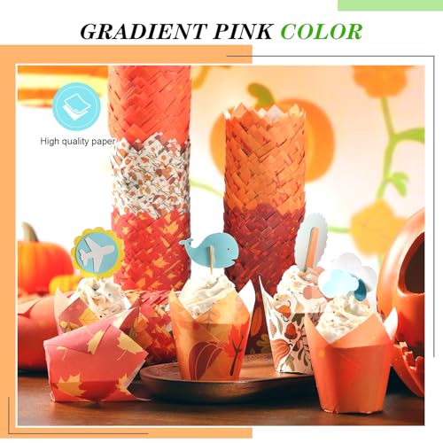 500 Counts Tulip Cupcake Liners Autumn Fall Muffin Cupcake Baking Liners - style: Leaf