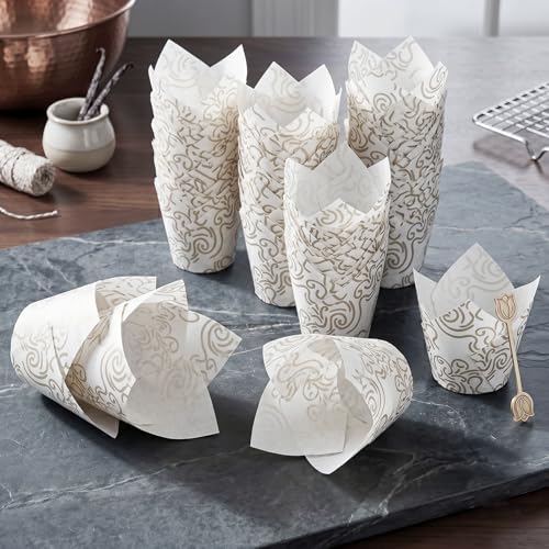 200 Pcs White Tulip Cupcake Liners for Baking, White Wavy Line - color: White Wavy Line