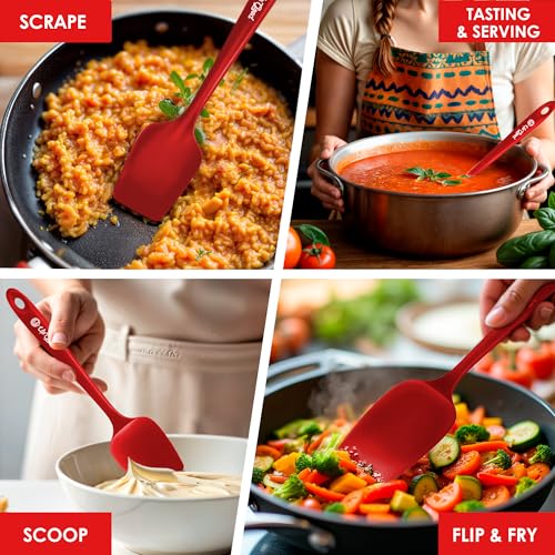 Silicone Spoon Spatula - 600ºF Heat-Resistant Non-Stick Rubber Spoonula | Use as Silicone Kitchen Scraper Utensil - Baking and Cooking Strong Stainless Steel Core | UpGood Kitchen Utensils, (Red) - color: Red