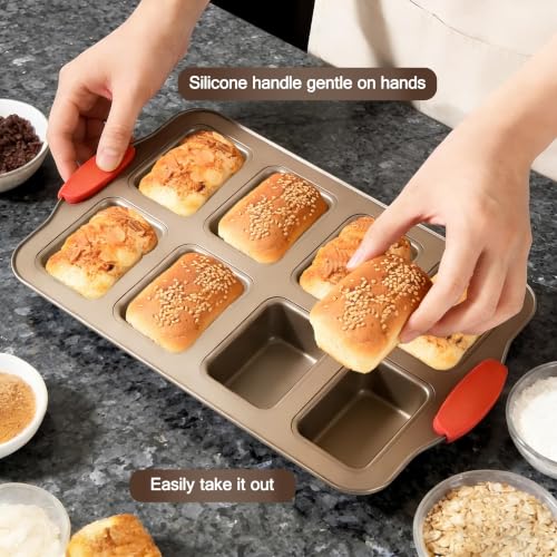Mini Loaf Pans 8 Cavity Loaf Baking Pans With Silicone Handle Gold - color: Gold, size: 8 Cavity Mini Loaf Pan