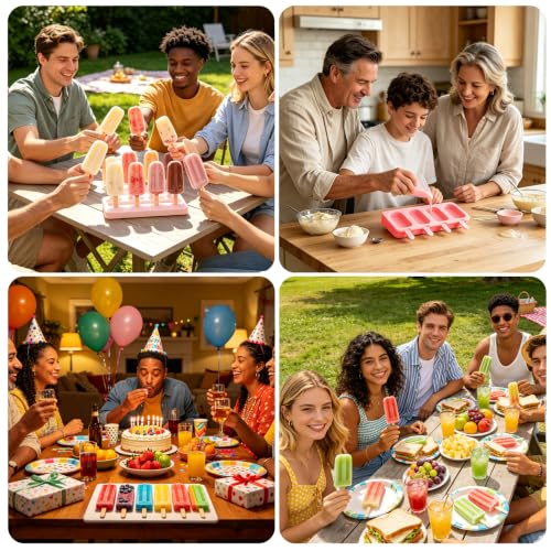 Silicone Popsicle Molds, 2 Pcs Pink Popsicles Molds, 4 Cavities Ice Cream Mold with 50 Wooden Sticks for Making Cakesicles Fudgesicle Candy DIY Cake Ice Pop Summer Party Supplies - color: Pink