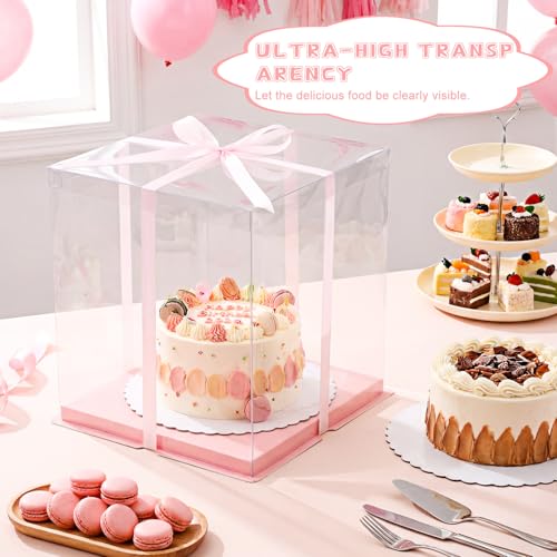 Watersay 6 Pack 12''x12''x13'' Pink Cake Box with Cake Boards and Ribbon - color: Pink, size: 12''x12''x13''