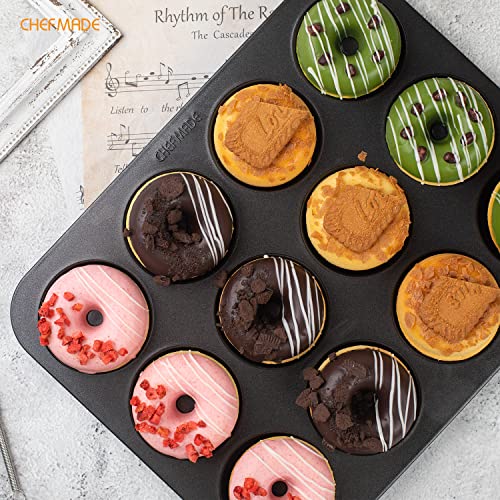 CHEFMADE Nonstick Donut Pan, 12 Cavity Ring Doughnut Pan for Baking Cookies Bagel (Black) - style: 12 Cavity Donut