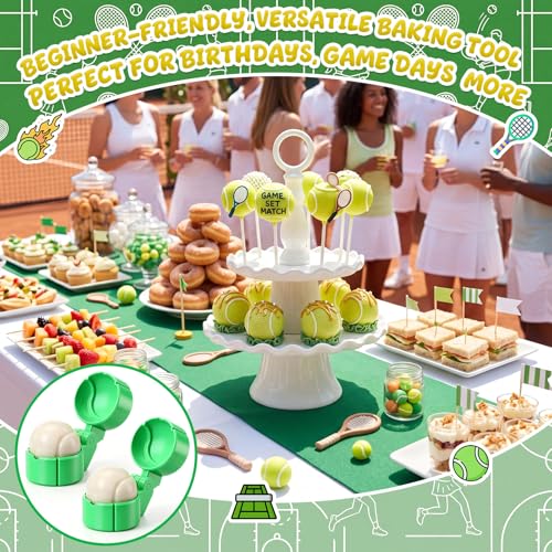 2 Pcs Tennis Cake Pop Mold with 100 Pcs Sticks, Tennis Mold for Sports Ball Theme Cake Decoration, Candy, Cupcake Decorations, Baking Tools Accessories for Home Baking, Birthday Party - style: Tennis