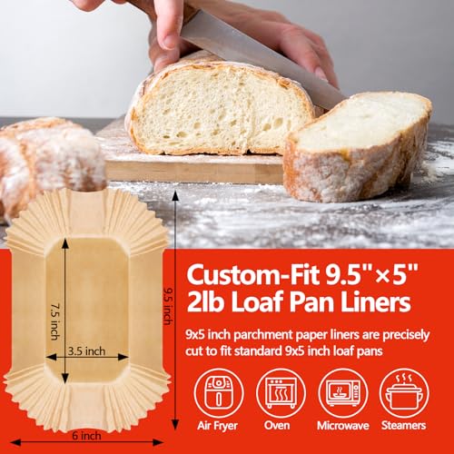 200 PCS Loaf Pan Liners, 9x5 Inch Loaf Pan Liners Baking Bread, Non-Stick Pre-Formed Parchment Paper for Bread Pan, Ideal Disposable Loaf Breads Liners - size: 9x5 Inch Rectangle