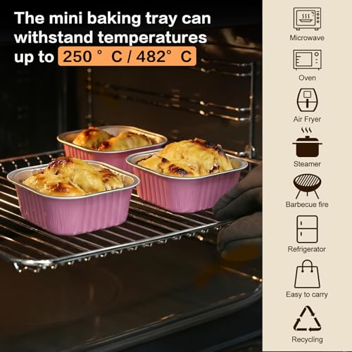 Mini Cake Pans With Lids And Spoons 10 oz 50 Pack Individual Small Cake Aluminum Foil Pans Disposable Square Mini Brownie Baking Cupcake Liners Muffin Tin tins (Pink, 10oz) - color: Pink, size: 10oz