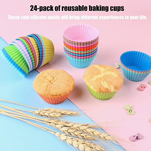 24 Pack Silicone Baking Cups, Reusable Cupcake Liners Molds, Multicolor - color: Multicolor