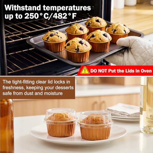 200 Pack Aluminum Cupcake Liners with Lids,Bronze Gold,Plain - color: Bronze Gold, style: Plain