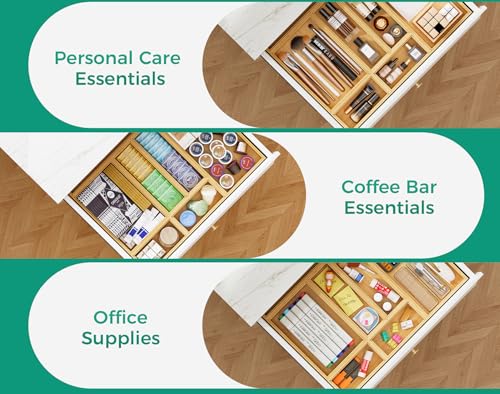 Bamboo Kitchen Drawer Organizer Boxes 12" x 3" Stackable Wooden Organizers - size: 12" x 3" x 2"