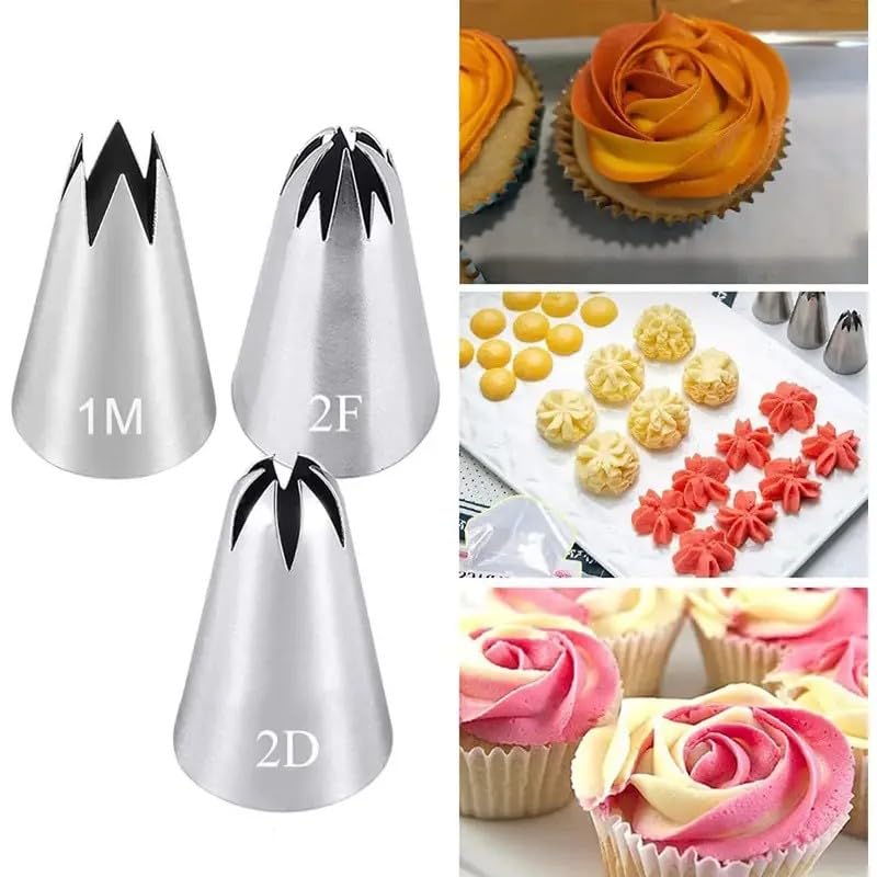 3pcs Large lcing Piping Tips, 39.37inch 2D 2F CakeCupcake Decorating Tip Set Kit, Star Drop Flower RosePetal Frosting Tip Pastry Nozzles, Baking Tools, KitchenGadgets