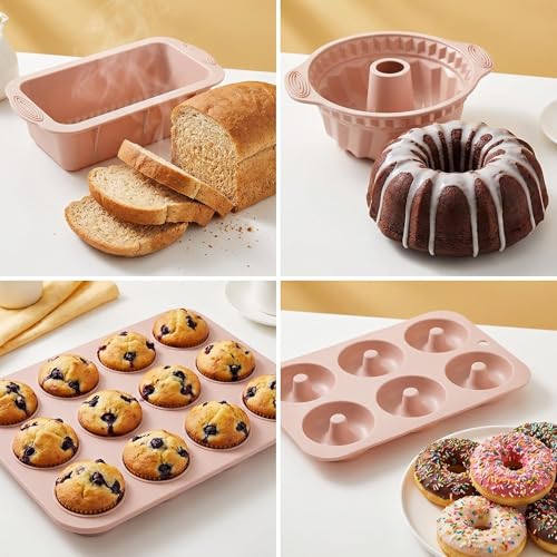 6-Piece Silicone Baking Set, Nonstick Silicone Bakeware Set - color: Pink
