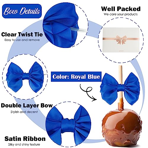 AIMUDI Royal Blue Satin Ribbon Twist Ties & Bows for Treat Bags, Crafts, Gift Wrapping, Cake Pops & Wedding Favors - 24 Counts - color: Royal Blue