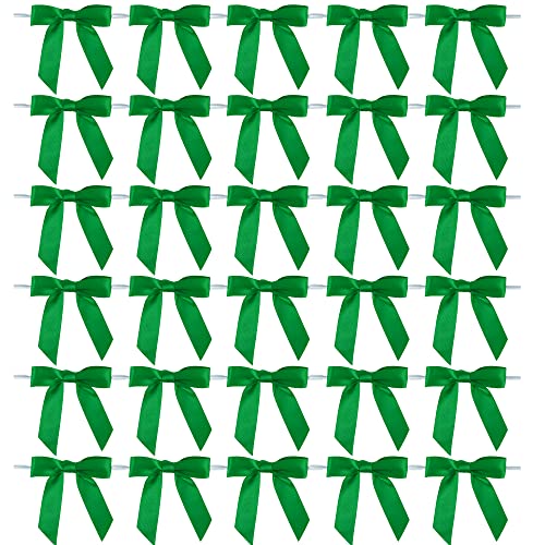 AIMUDI Emerald Green Satin Bows - 50 Count, Perfect for Holidays & Special Occasions - 2.5" Pre-Tied Mini Bows with Twist Ties - color: Green