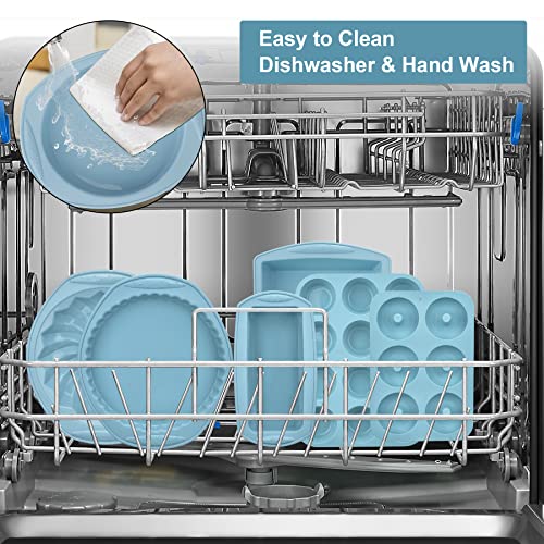 Nonstick Silicone Baking Mat Set, 9-in-1 Heat Resistant Cookie Sheet & Cake Pan Molds for Muffin, Loaf, Pizza, Cheesecake, Cupcake, Pie - Oven Bakeware Tools Kit - color: Blue