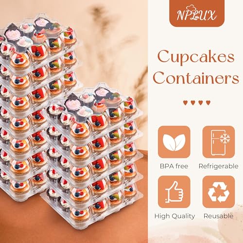 NPLUX 12 Count Cupcake Containers 6 Pack Clear Plastic Cupcake Boxes