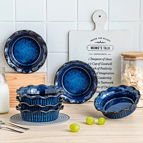 vancasso Ceramic Mini Pie Pans Set of 6, 5.2 Inch Small Pie Plates for Baking with Ruffled Edge, Individual Quiche Baking Dishes Tart Pans, Mini Pot Pie Plates for Microwave & Oven Safe, Blue - color: Blue