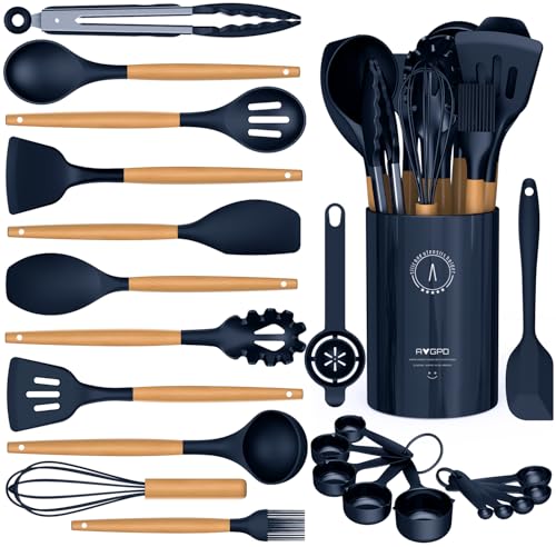 Silicone Kitchen Utensils Set, Heat-Resistant Cooking Utensils, BPA-Free - color: Blue