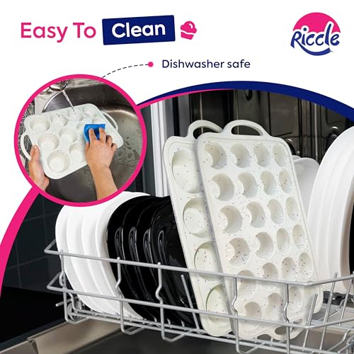 RICCLE 2 Pack Silicone Muffin Pan with Metal Frame, Cupcake Pans