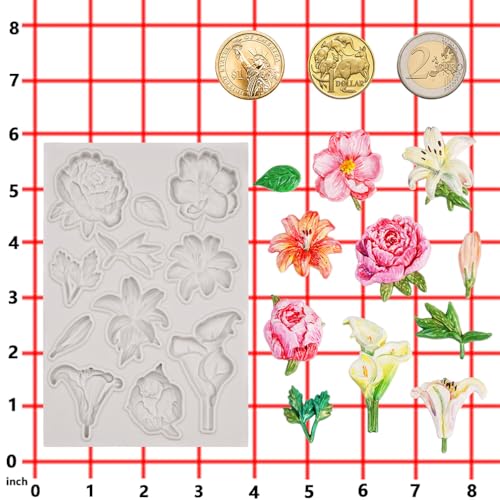 Flower Silicone Mold for Air Dry Clay Plaster Fondant Cake Deco 11-Cavity - color: Flower (Lily Peony Calla) 11-cavity #5591