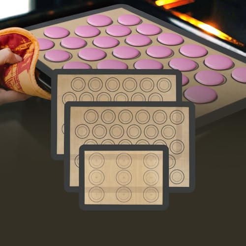 Silicone Baking Mat Macaron - Set of 3 (2 Half Sheet Liners and 1 Quarter Sheet), Non Stick Silicon Cookie Oven Liner For Macaroons, Bake Pans, Pizza, Toaster, Cake and Bread Making (Gray) - color: Gray