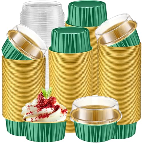 Gejoy 400 Pcs Aluminum Foil Baking Cups with Lids, Classic, Dark Green,Gold - color: Dark Green,Gold, size: Classic