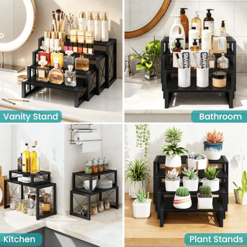 ELITEROO Wooden Risers Display Stands, 4 Tier Cupcake and Dessert Display Stand, Nesting Riser for Buffet Table for Cup Cake, Food, Collectibles, and Market Vendor Events Retail Shelf Organizer, Black - color: 4 Tier, Black