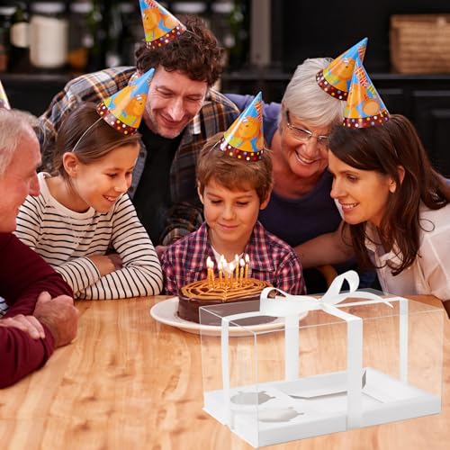 5 Pack Bento Cake and Cupcake Box with Gift Ribbon,Clear Window 1+2 Combination Bento Boxes,4-5in cake and 2 Cupcakes Combo Box Rectangle Cupcake Holder for Birthday Party Baking Supplies (1+2/5Pcs) - size: Clear 1+2/5Pcs