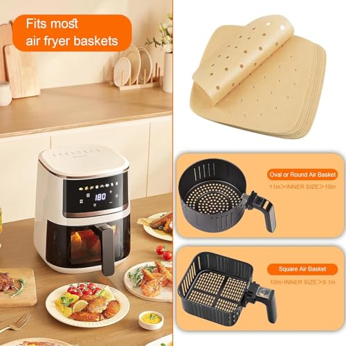 120Pcs Air Fryer Parchment Paper Liners, 9.5in Square Perforated parchment paper for Air Fryer, Premium Bamboo Steamer Liner for Air Fryers Baking Cooking Oven, 9.5 INCH - color: 9.5 Inch