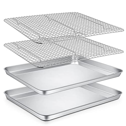 P&P CHEF 16 Inch Cookie Baking Sheet Pan with Wire Rack,4 Pcs - size: 16 Inch
