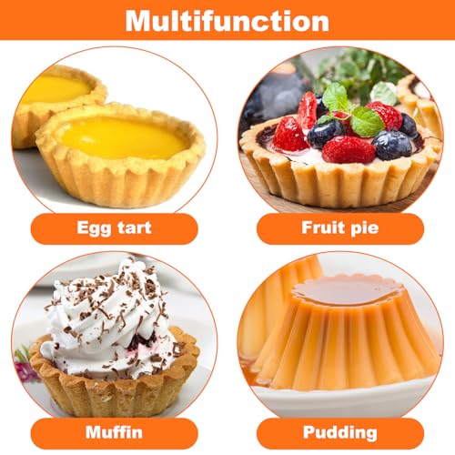 50 Pcs Egg Tart Mold for Baking, 3.8 Inch Stainless Steel Mini Tart Tin Pans Reusable Ensaymada Molder Filipino, Brioche Tins Mould for Tart Shells, Cupcakes, Mini Cake, Pudding, Muffin