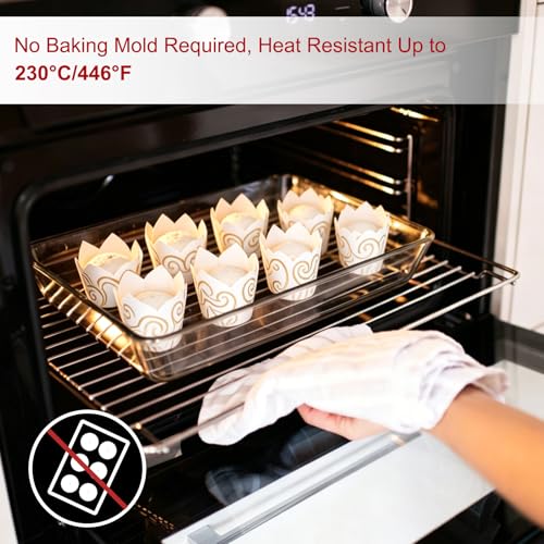 uxcell 100Pcs Tulip Cupcake Liners with 10Pcs Cheese Markers Muffins Liners - color: Brown/White Gold