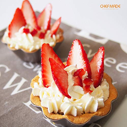 CHEFMADE Mini Pudding Pan Set, 3-Inch 4Pcs Non-Stick Egg Tart Mold Flower-shaped Pie Bread and Cake Pan Bakeware for Oven and Instant Pot Baking (Champagne Gold) - size: 06 - 3" Petal Pie 4Pcs
