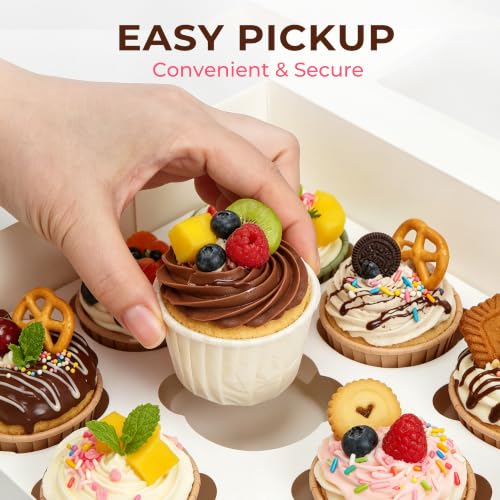 LotFancy 12pcs Cupcake Boxes, 12 Count Bakery Boxes with Windows & Inserts