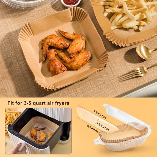 Air Fryer Liners Disposable, 100Pcs Parchment Paper 6.5" Square for 3-5QT - size: 6.5"Square