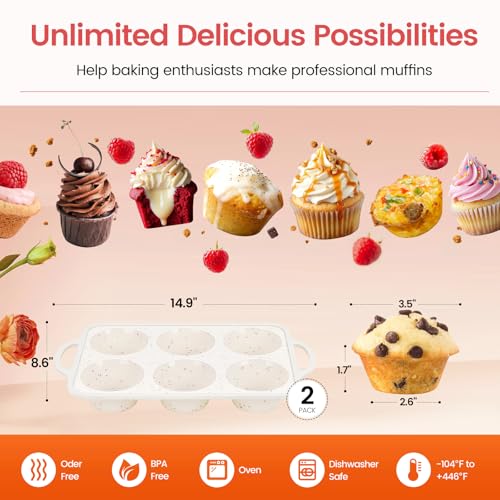 Silicone Jumbo Muffin Pan with Metal Frame, Non Stick Food Grade Silicone Large Muffin Pan Set of 2, with Handles 6 Cup,BPA-Free and Dishwasher Safe, Jumbo Cupcake Pans - size: Jumbo: 6cups-2Pack