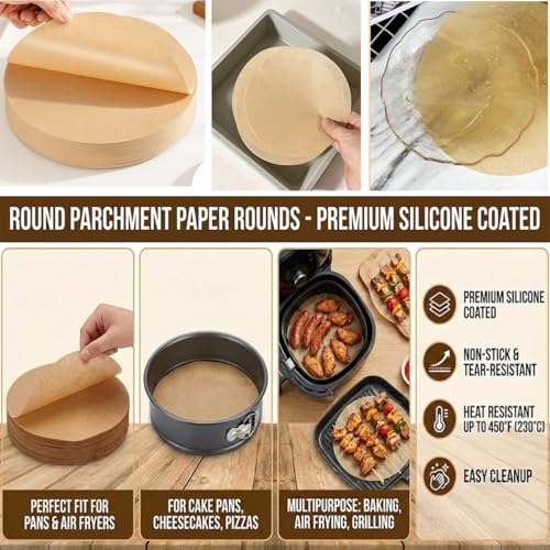 300 Sheets Parchment Paper Rounds, 6/8/10 Inch, Pre-Cut Cake Pan Liners