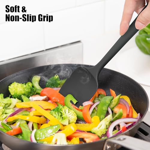 Doosu 600°F Heat Resistant Silicone Spatula Spoonula, 2‑Piece, Black - color: Black, size: Flat & Spoon Spatulas