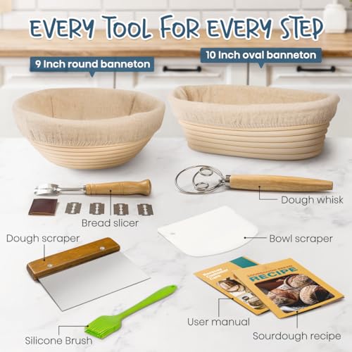 Rorecay Sourdough Starter Kit with Banneton Bread Proofing Baskets