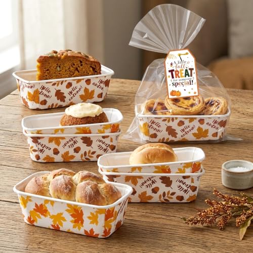 50 Sets Fall Disposable Mini Loaf Pans with Bags Ties Greeting Cards