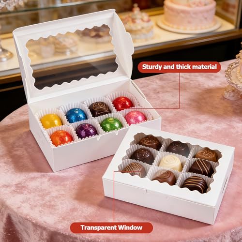 Cookie Boxes with Window, Pack of 20, 9x6x2.5 Inches - size: 9x6x2.5 inches