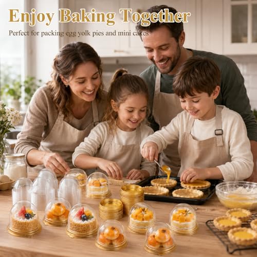 RHBLME 200 Pack Mini Bundt Cake Containers, Clear Plastic Small Cake Boxes with Dome Lids Mini Cupcake Boxes, Dome Muffin Single Container for Cookies Cheesecake Mooncake Desserts