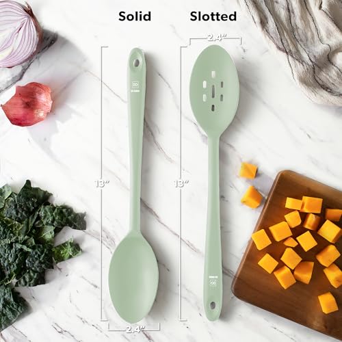 DI ORO Silicone Cooking Spoons - Solid & Slotted Set, 2-Pc Sage - color: Sage