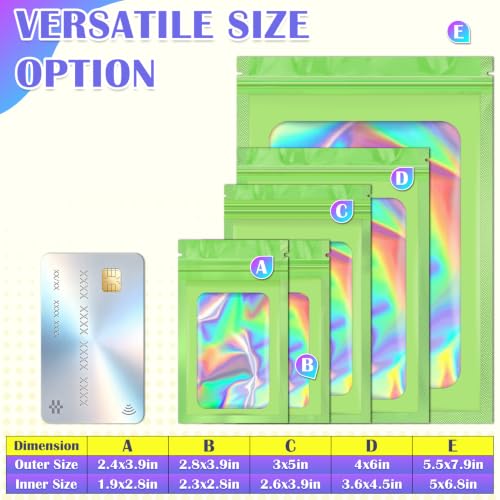 JETMORE Holographic Bags, 100 PCS Mylar Bags, Green Candy Bags, 2.8x3.9in - color: Green, size: 2.8*3.9inch