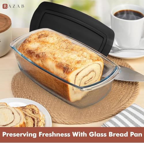 Razab 7.6 Cups / 1800 Ml / 1.9 Qt Large Glass Loaf Pan with Lids for Baking - color: Black, size: Set of 01