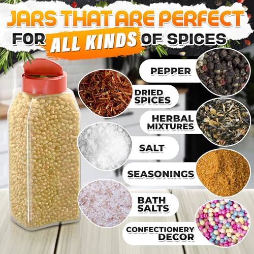 Reluen Large Seasoning Shaker 2 Pack, 32 Oz Red Lid Seasoning Containers - color: Red