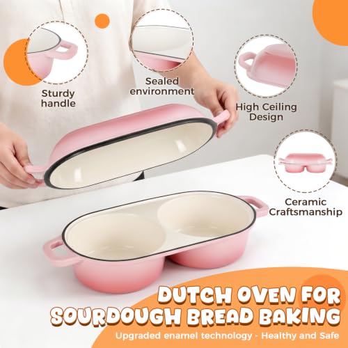 Double Dutch Oven for Sourdough Bread Baking, 2.6QT (Pink) - color: Pink