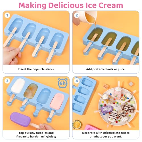 Ouddy Life Popsicle Molds Set of 2, Ice Pop Molds Silicone Cake Pop Mold - color: Pink, Blue