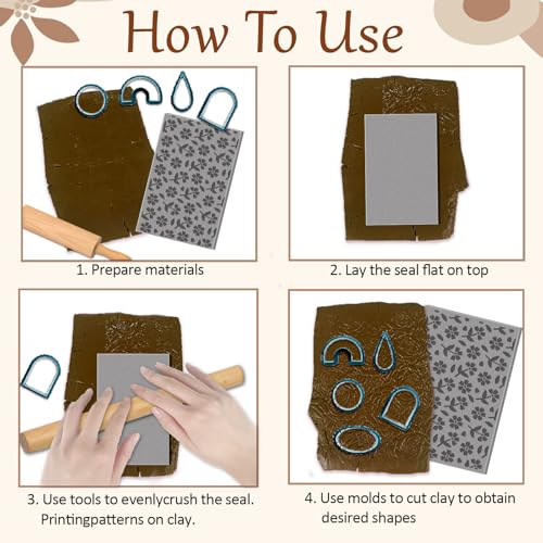 4 Sheets Simple Flowers Clay Texture Mat Artistic Patterns Polymer Clay Texture Sheets DIY Tools for Pottery Earring Jewelry Making Stamp Engraving Machines, 3.9x2.6inch