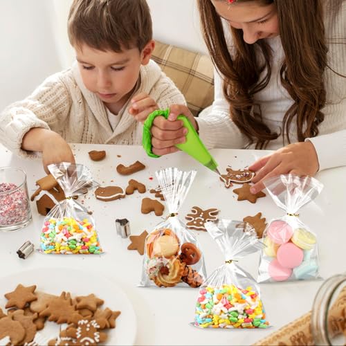200Pcs Cookie Bags 5x8 Inches Self Sealing Cellophane Bags Plastic Resealable Clear Cookie Bags with Twist Ties for Cookies Packaging Candy Treat Party Favors Bag - size: 5x8 Inches
