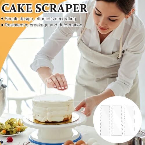 Cake Scraper 4 Pcs Set, Acrylic Smoother 7 Textured Edges